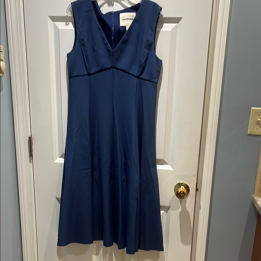 Lands' End Blue A-Line Sleeveless Midi Dress V-Neck